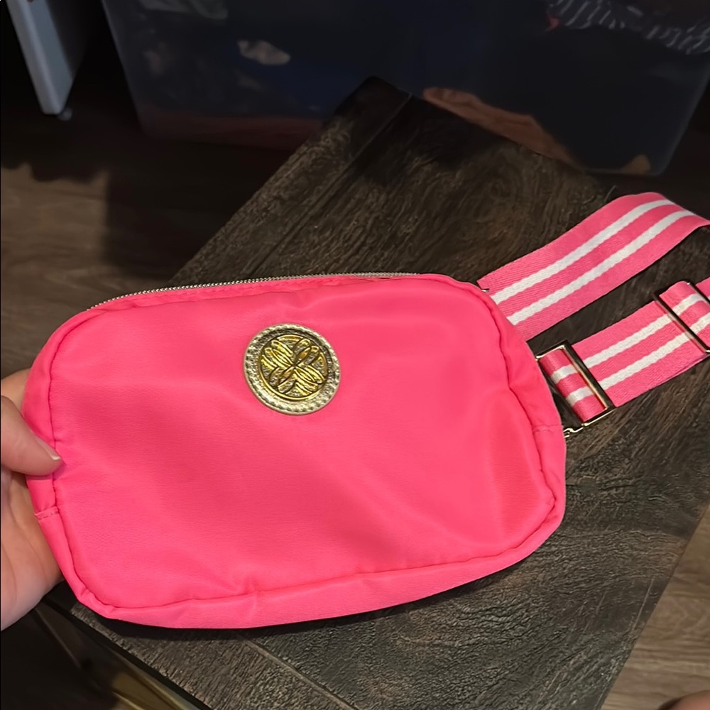 Lilly Pulitzer Pink Belt Bag with Striped Strap